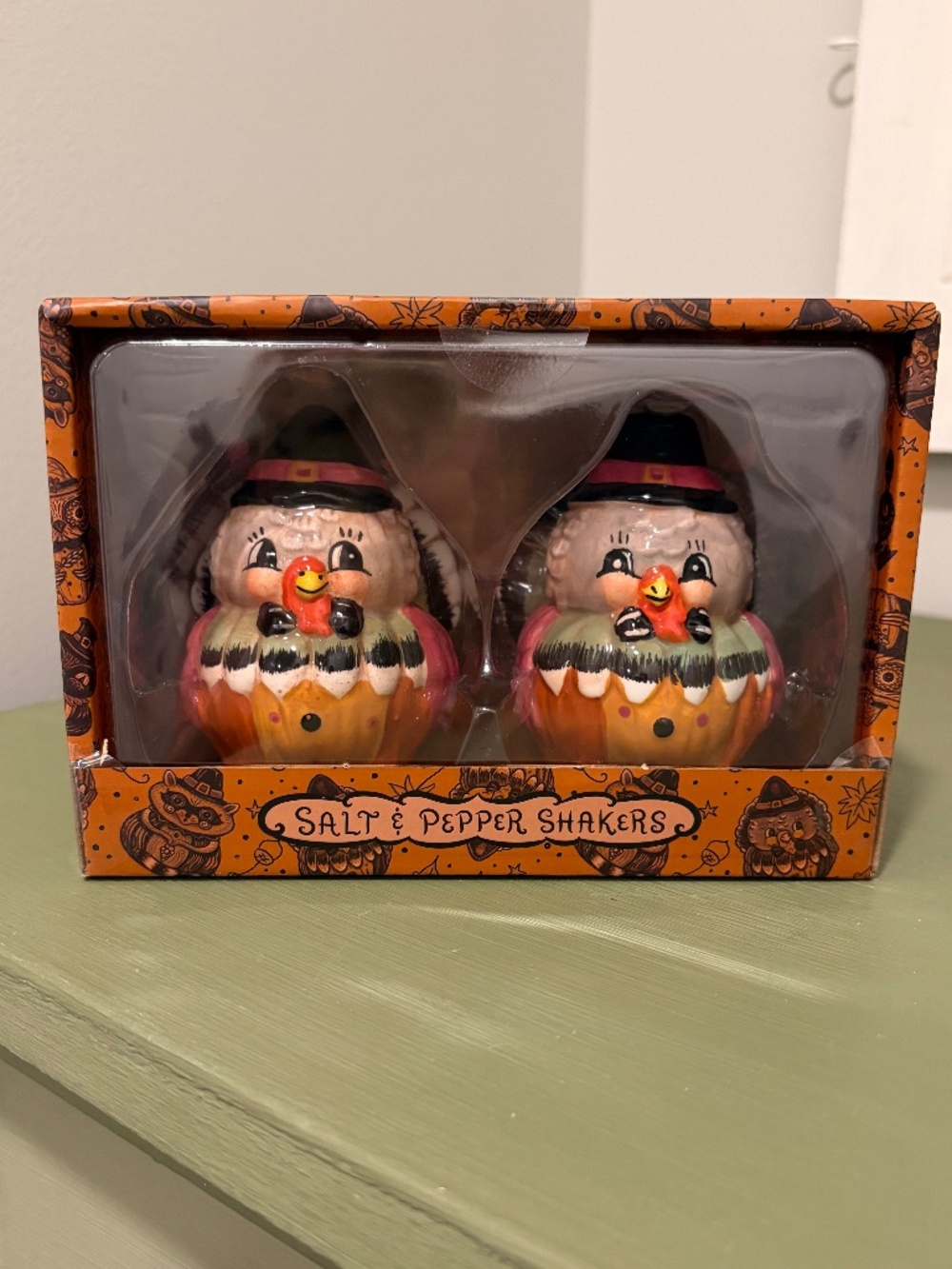 NWT Johanna Parker Thanksgiving Turkey Salt & Pepper Shaker Set Retro holiday
